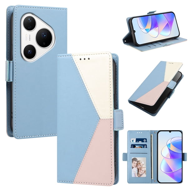 Funda Cartera Tricolor para Huawei Pura 80 Pro con Ranuras, Azul Claro
