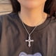thumbnail image 4 of Collar con colgante de cruz de cristal rosa, estilo gótico, punk, indie, con circonitas, para mujer egirl eboy, color plata, 4 of 5