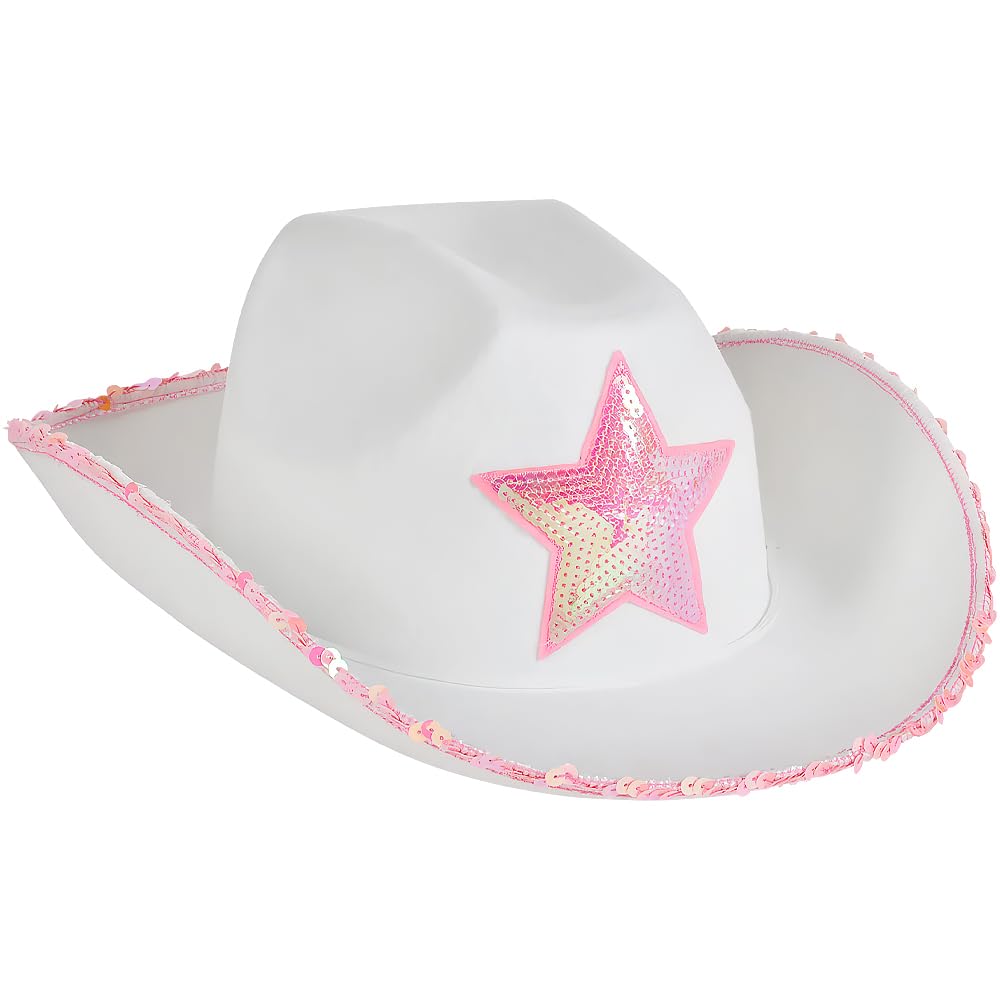 Sombrero De Vaquera Rhode Island Novelty De Fieltro Blanco Con Estrella Rosa