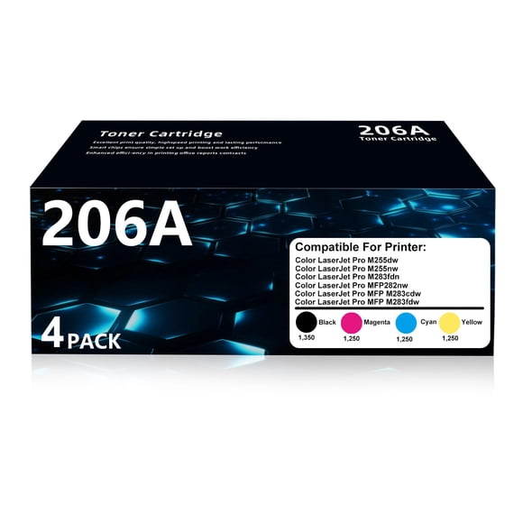 Cartuchos de tóner de repuesto 206A para HP W2110A, paquete de 4