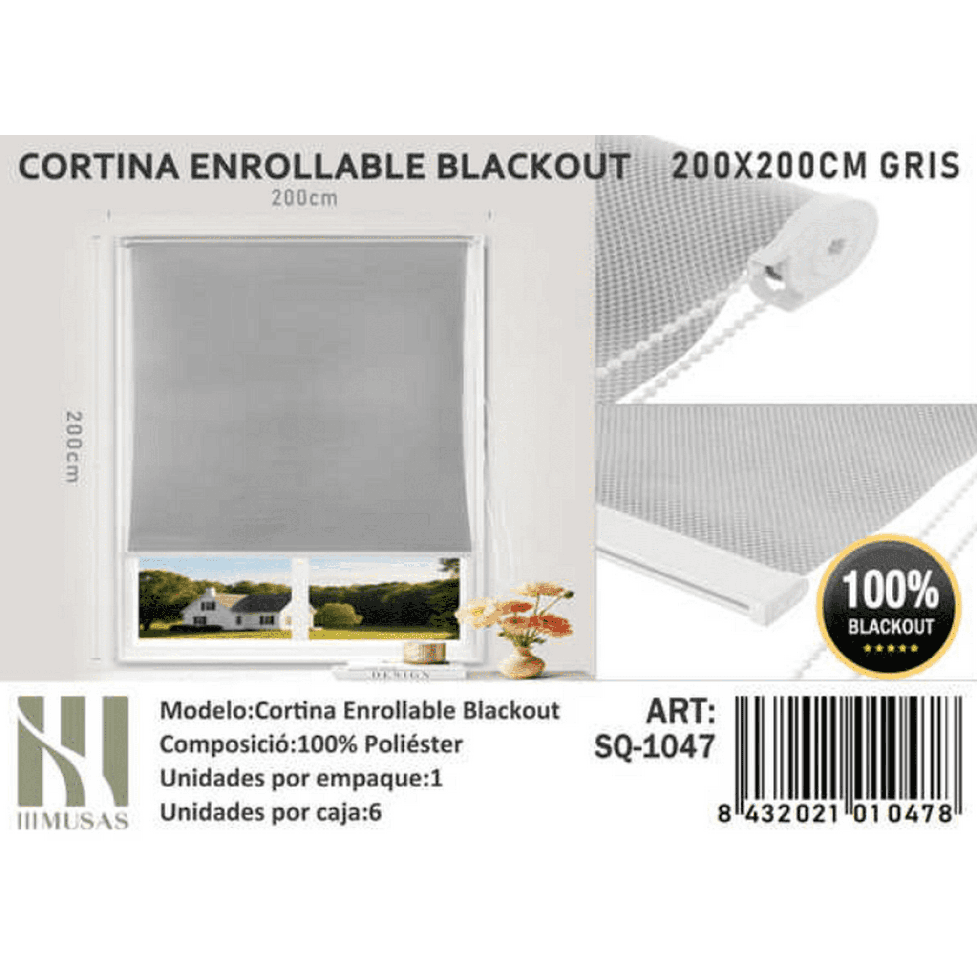 Tecnocasa - Cortina Roller Blackout 200x200cm Gris-1047