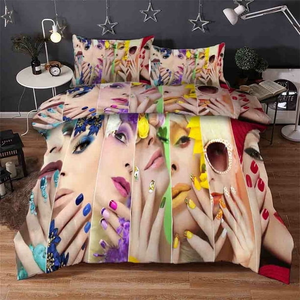 Beautiful Manicure Lipstick Quilt Duvet Cover Set Pillow case Print3-Piece Bedding Set (1 Duvet Cover + 2 Pillow Shams)