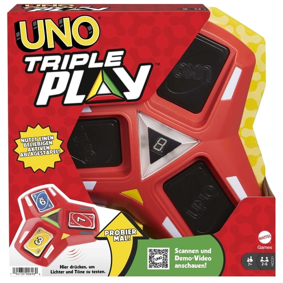 Juego de cartas Mattel Games UNO Triple Play con tarjetero para más de 7 años
