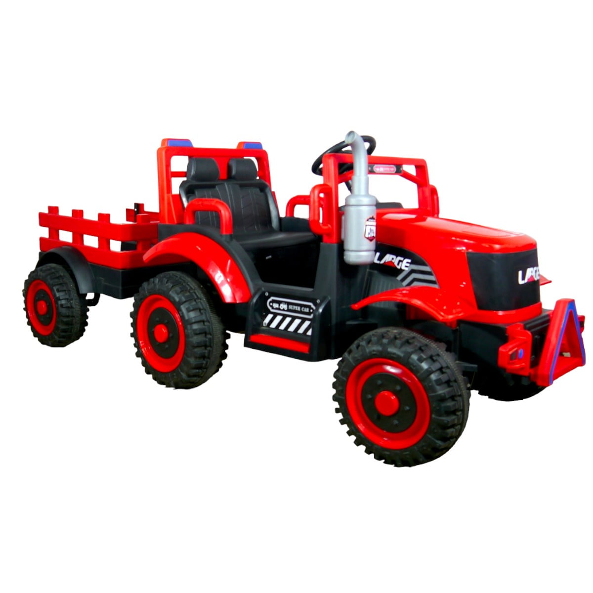 Vipnetwork - Tractor A Batería Con Carro Premium Rojo