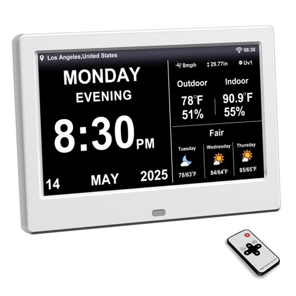 Reloj FEYBYLA 18 cm Sincronización climática Pantalla grande blanco
