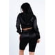 thumbnail image 2 of Conjunto de Top Corto con Capucha de Manga Larga y Shorts Estilo Biker con Detalles de Encaje Satinado, Talla S, Color Negro, 2 of 5