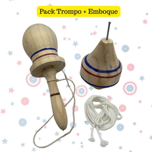 Pack Trompo Más Emboque De Madera Juego Tradicional Chile