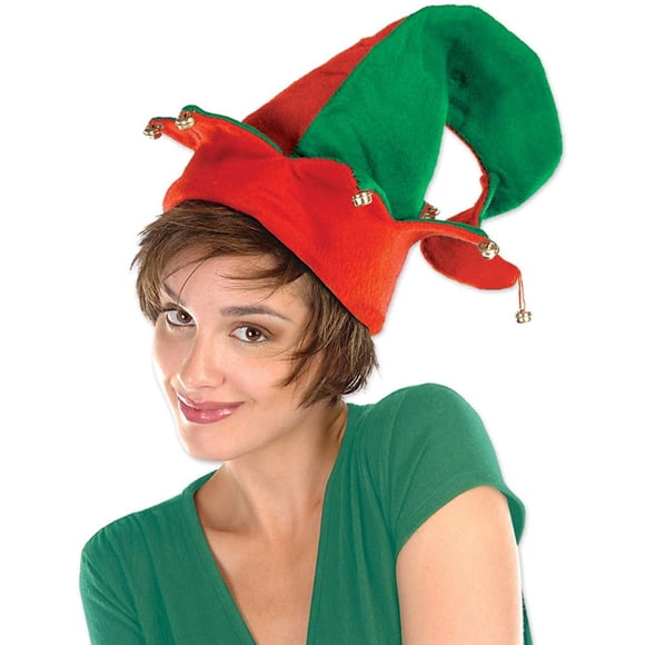 Sombrero de duende de fieltro verde con cascabeles (paquete de 12)