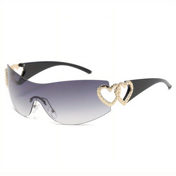 one-piece Gradient Lens Y2K Sunglasses for Women and Men - Heart Design, Hollow Temple, UV400 Protection