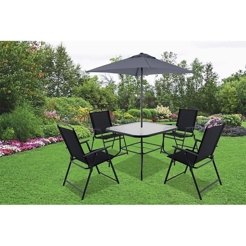 Mainstays - Juego Terraza 4 Sillas Mesa Y Quitasol Negro