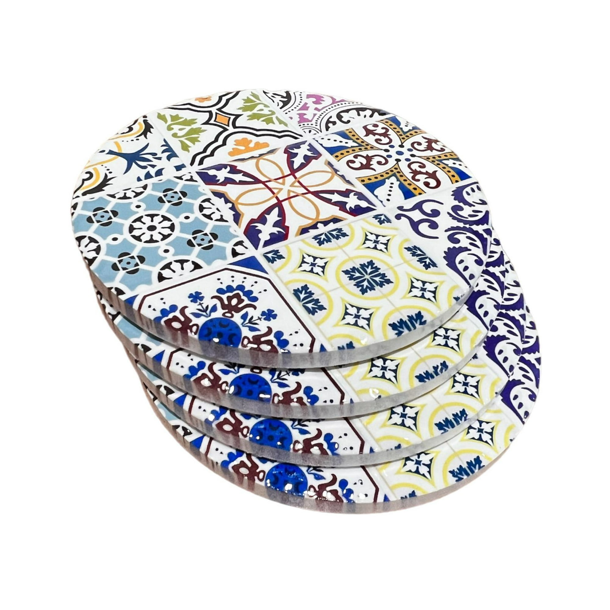 Oem - Set 4 Posavasos Colorido Ceramica Y Corcho 4 Piezas Redondo M1