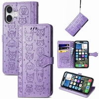 Funda Cartera Foxdock Para Iphone 17 , Flip Pu Con Relieve De Gatos Y Perros, Tarjetero Y Soporte