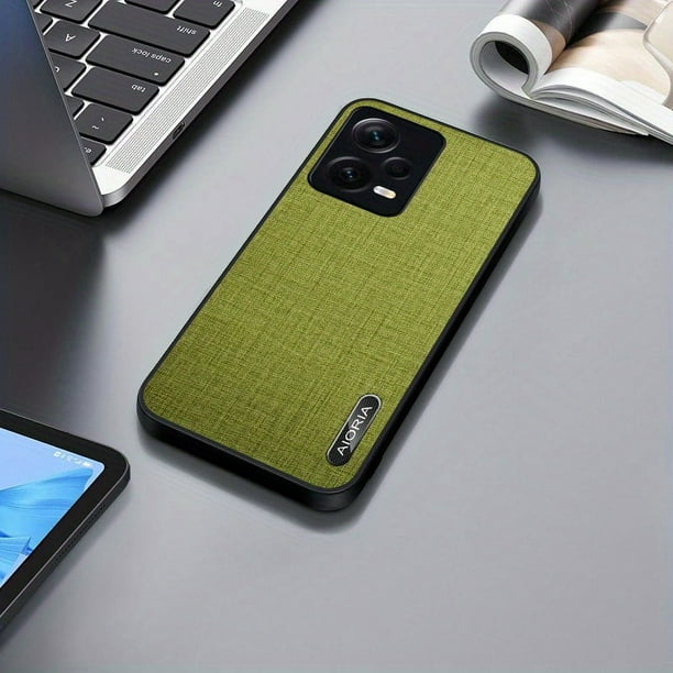 Metal Logo Phone Case For Xiaomi Redmi Note 12 Pro 5G Imitation Fabric Design With Precise Phone Buttons Back Cover