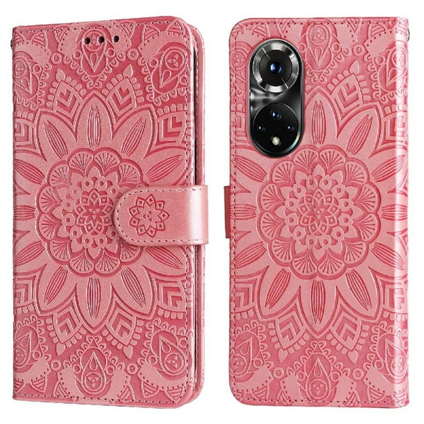 Funda tipo cartera FOXDOCK para Huawei Nova 9 Pro , diseño girasol en relieve, cuero PU, cierre magnético, soporte y tarjetero