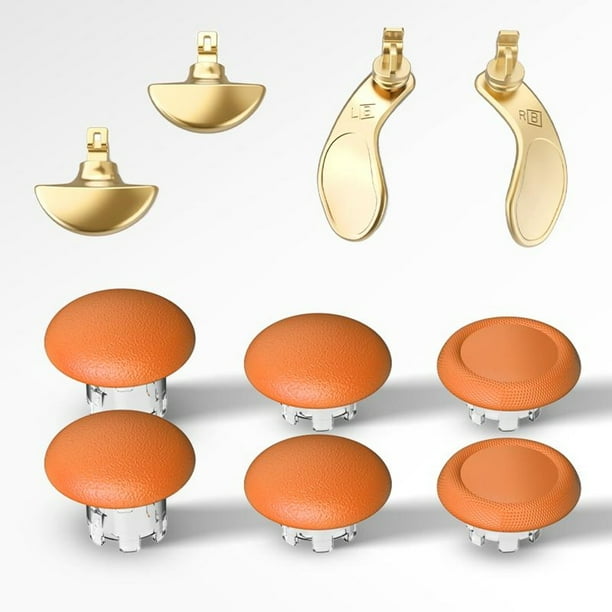Kit de tapas metálicas para joysticks y botones traseros compatibles con el mando Edge de PS5 - Cubierta de seta para palanca de pulgar, palanca basculante 3D-Oro Naranja