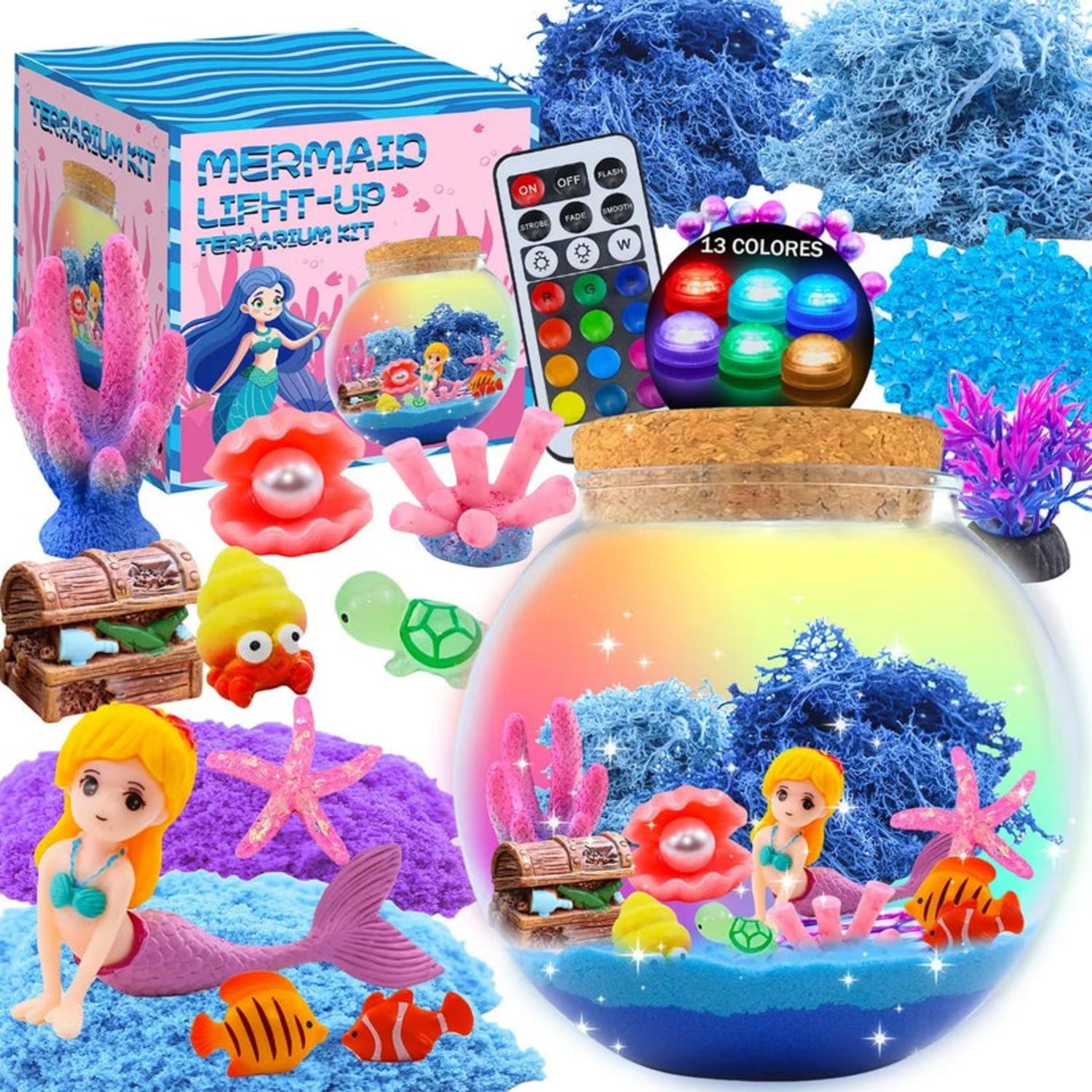 Genérico - Kit Arena Mágica Con Luz Nocturna Terrario Sirena