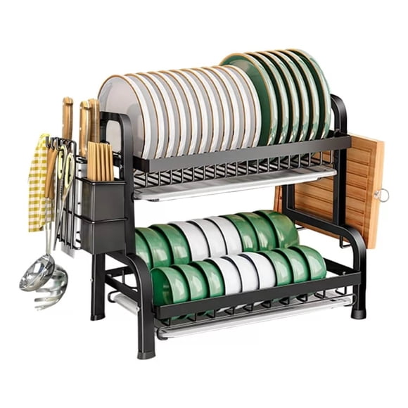 Secador Escurridor De Loza Platos 2 Niveles Acero Inoxidable Negro