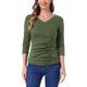 thumbnail image 1 of INSPIRE CHIC Blusa Fruncida para Mujer de Regreso a Clases con Botones Decorativos Cuello en V Manga 3/4 Top de Punto Sólido Verde Oliva M, 1 of 5