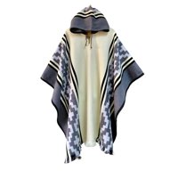 Genérico - Poncho Con Lana De Alpaca Arauco Unisex Con Gorro Gris Oscuro Y Blanco