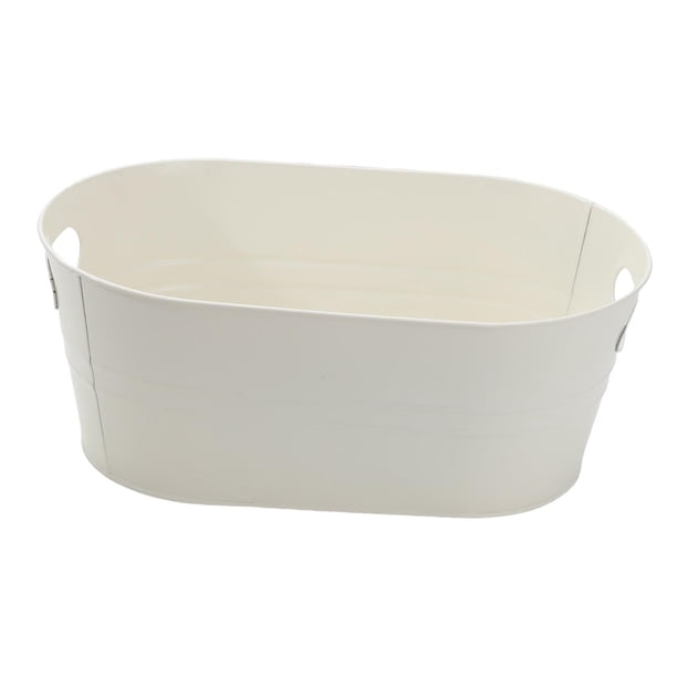 Cubitera ovalada, cubeta para champán, contenedor de almacenamiento, clásico, con asa de transporte, contenedor de bebidas galvanizado para celebracio Blanco