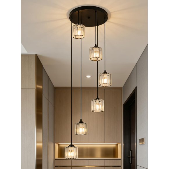 Candelabro Meimond de 6 Luces Negro con Cristal LED 100‑240 V
