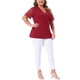 thumbnail image 4 of Agnes Orinda Blusa de Punto Acanalado Elegante de Manga Corta con Encaje y Cuello en V para Mujer de Talla Grande, Túnica de Primavera Verano 3X Burdeos, 4 of 7