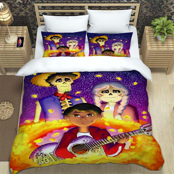 x1886 Bed SheetsCoco Pattern Quilt Cover With Pillowcases Microfiber Digital Printed Bedding Set Twin Full 3-Piece Bedding Set (1 Duvet Cover + 2 Pillow Shams) nj1886