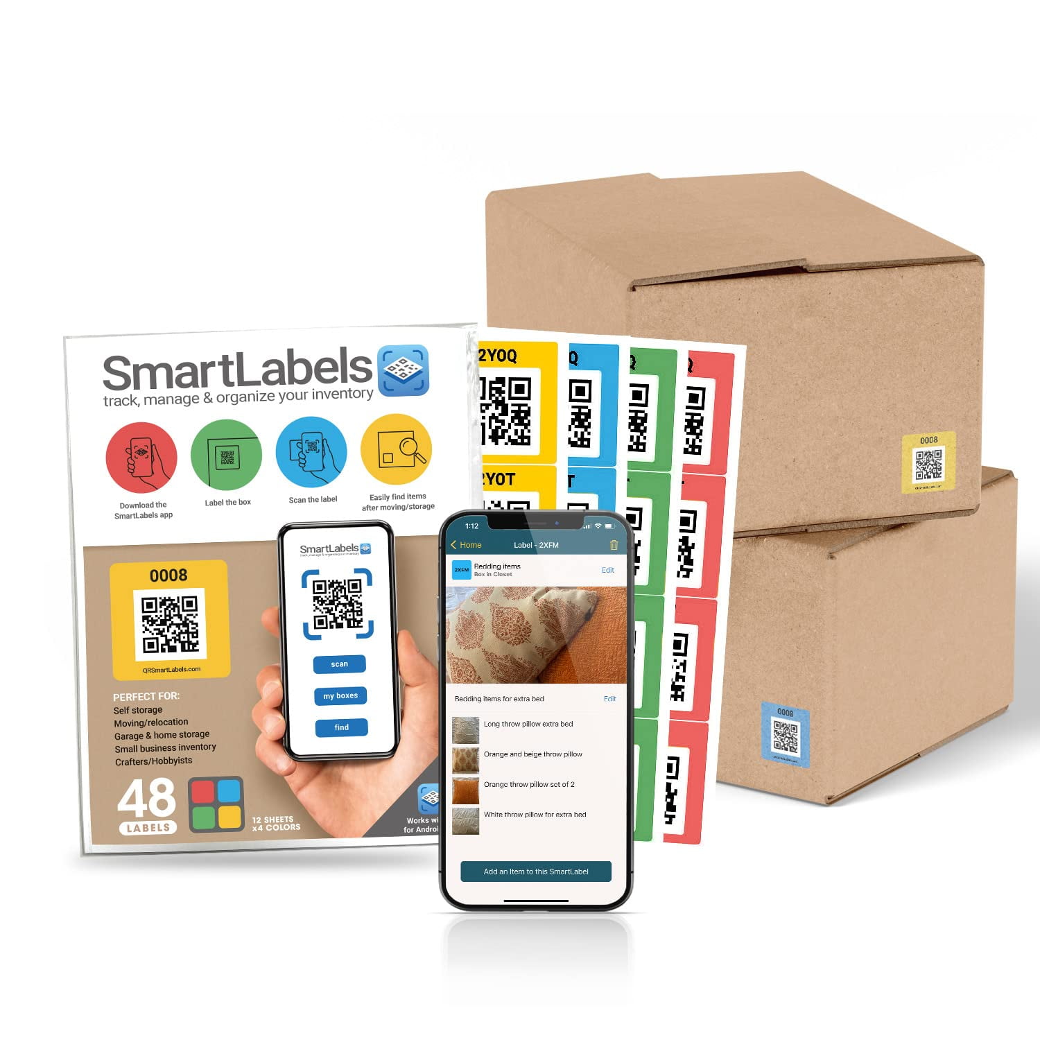 Smart Labels - Paquete De 48 Etiquetas Inteligentes Con Código Qr Para Contenedores Y Contenedores