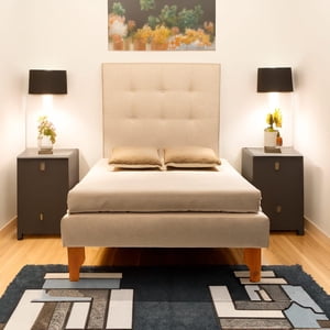 Diseños Valestrini - Cama Plaza Y Media Lino Beige Sin Colchón