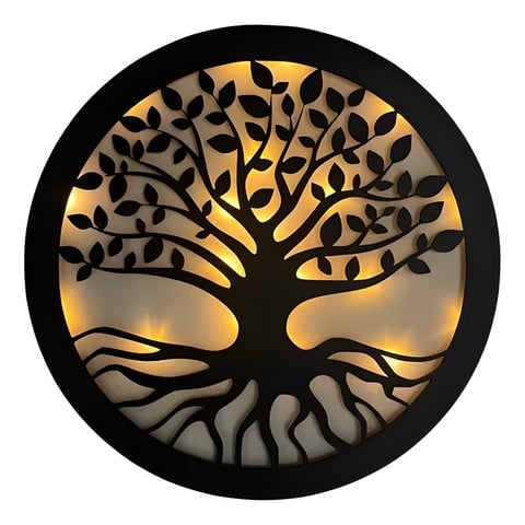 Genérico - Cuadro Árbol De La Vida Luz Cálida Negro