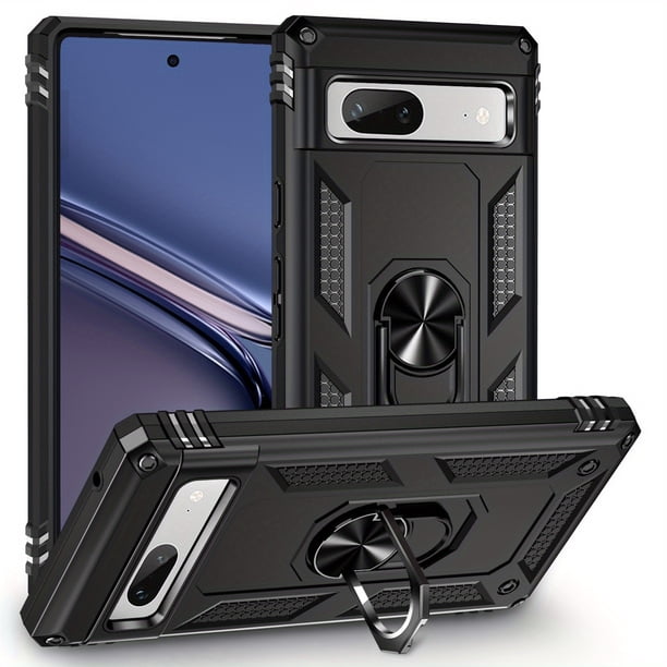 Military-Grade Protection for Your Google Pixel 7A: Heavy Duty Armor Case with Magnetic Ring Stand Phone Cover (Black)