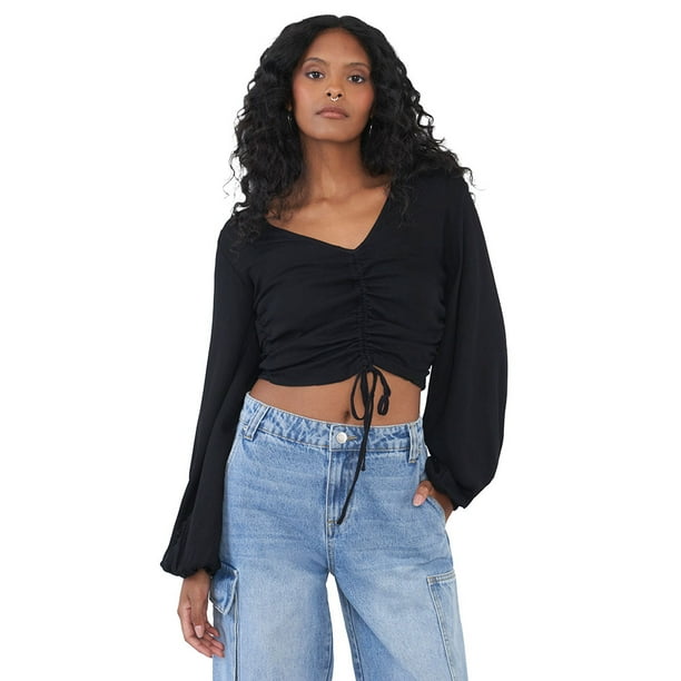 Blusa Mujer Manga Globo Negro Corona