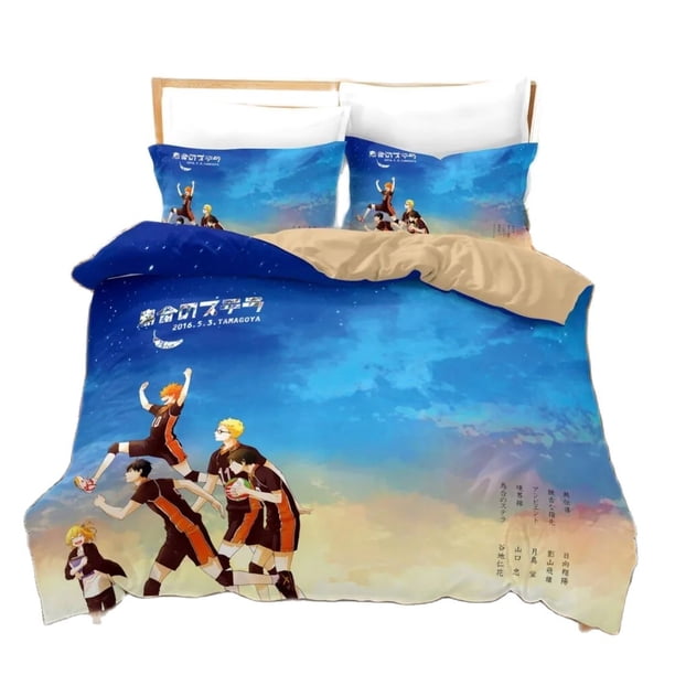 Japanese Anime Haikyuu Bedding Set, Pirnted Haikyuu Duvet Cover Set,Volleyball Boys Quilt Cover Bed Linen Set Bed Sheets