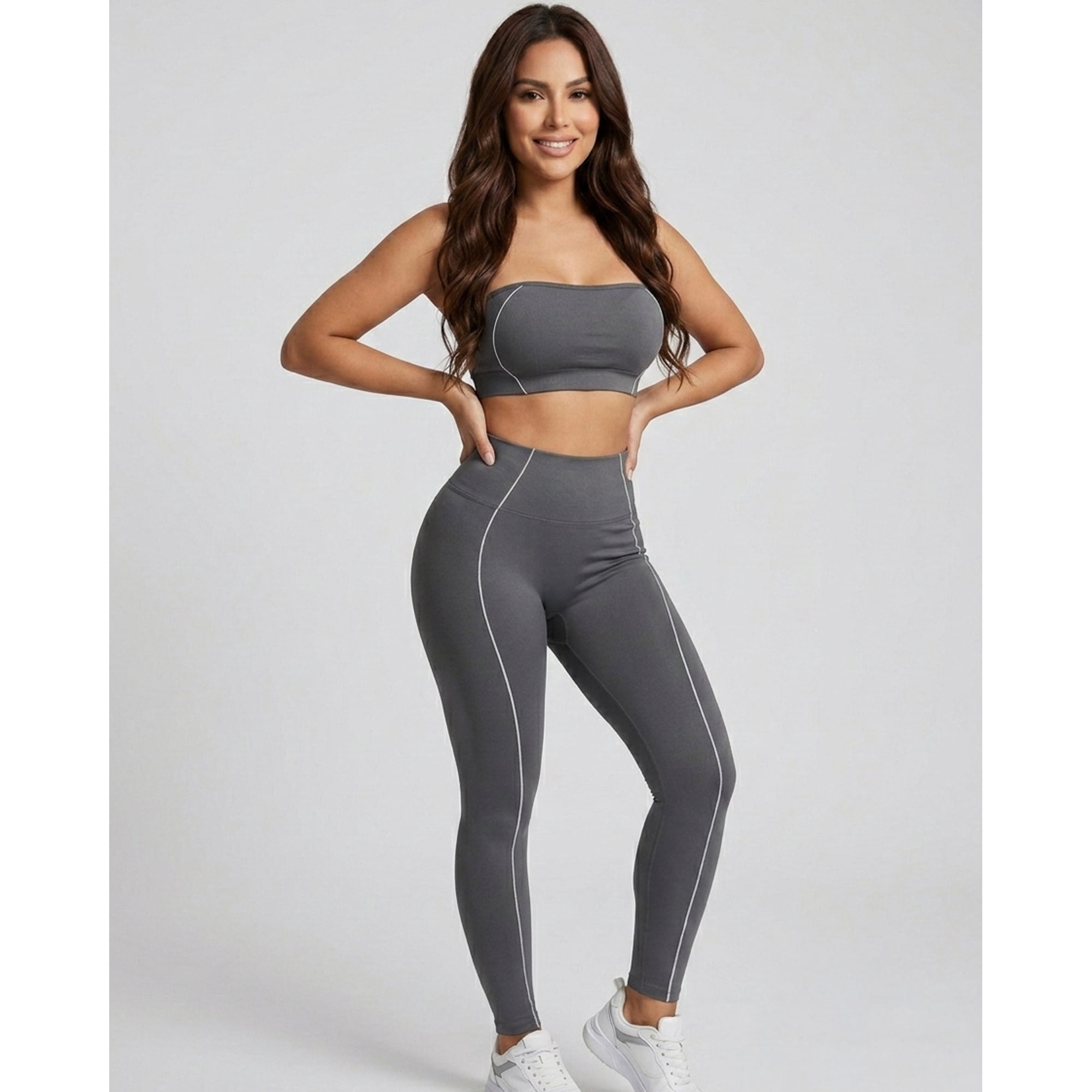 Flix Spa - Set Deportivo Para Mujer De 3 Piezas: Chaqueta, Calza De Tiro Alto Y Top Strapless