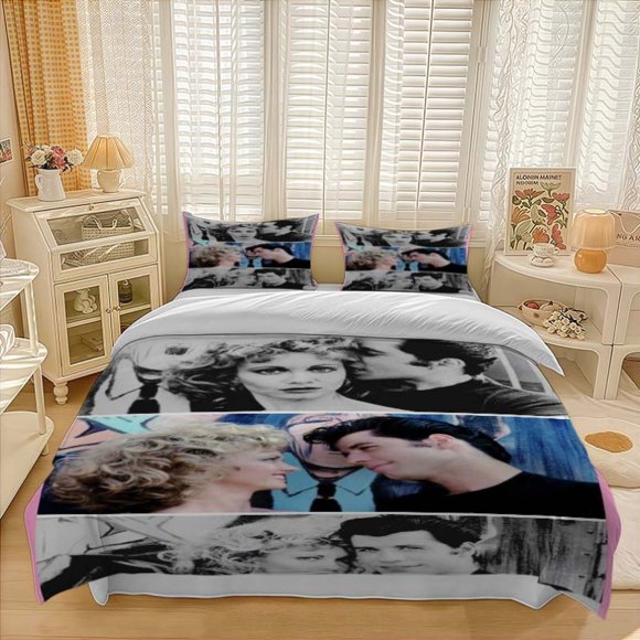 3pcs Olivia Newton-John & John Travolta Themed Bedding Set Duvet Cover And Pillowcase Set Soft And Comfortable