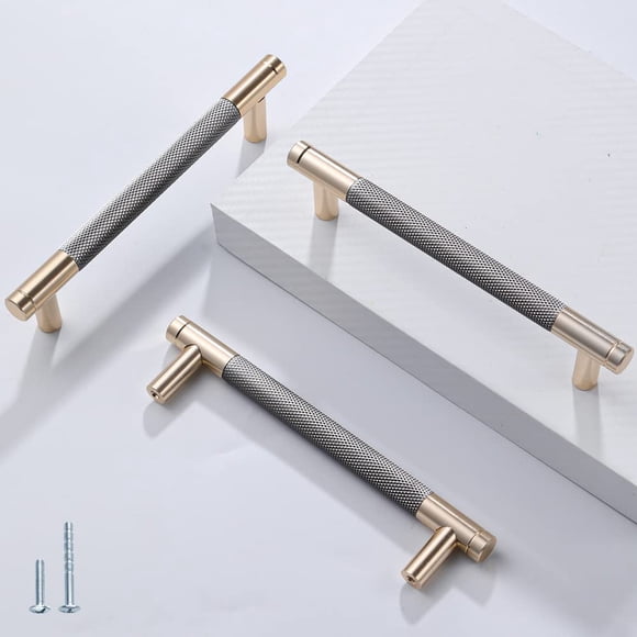 Tiradores para gabinete Ntresbonne de 128 mm, barril, dorado y gris, aluminio
