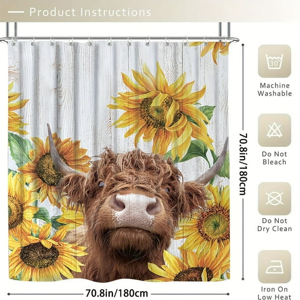 1pc/4pcs Sunflower & Cow Pattern Bath Rugs and Shower Curtain Set - Waterproof, Non-Slip, U-Shaped Toilet Mat, Toilet Cover, and Bathroom Accessories - Home Decor