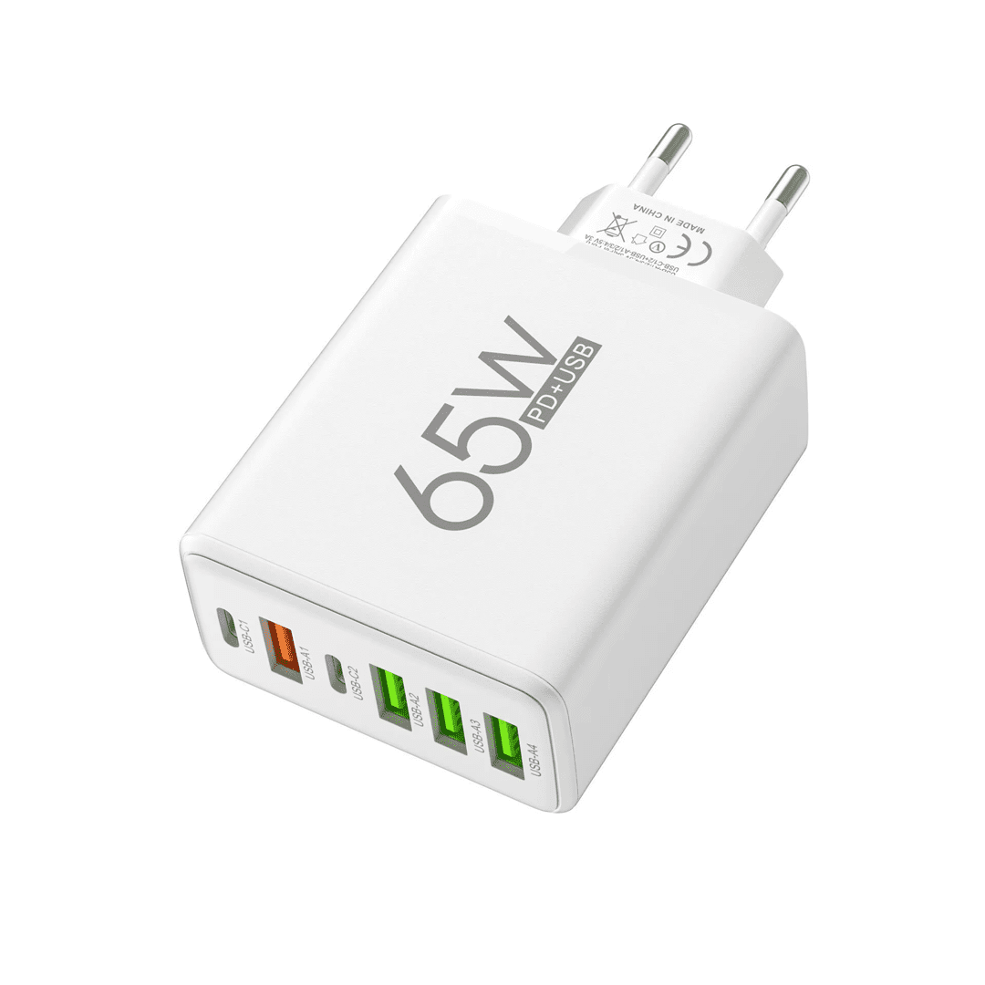 Genérico - Cargador Múltiple 65w Carga Rapida Usb+pd (tipo-c) 6 Puertos Blanco