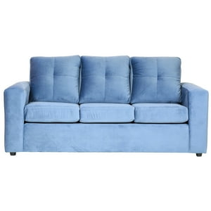 Muebles América - Sofá Emilia 3 Cuerpos Felpa Azul Petroleo