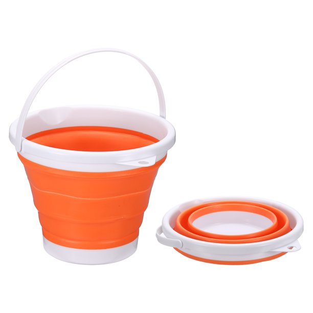 Uxcell Cubo Plegable, 1.3 Galones (5L) Cubo Pequeño Plegable, Cubo de Agua Portátil Redondo con Asa para Camping en RV Hogar Coche, Naranja