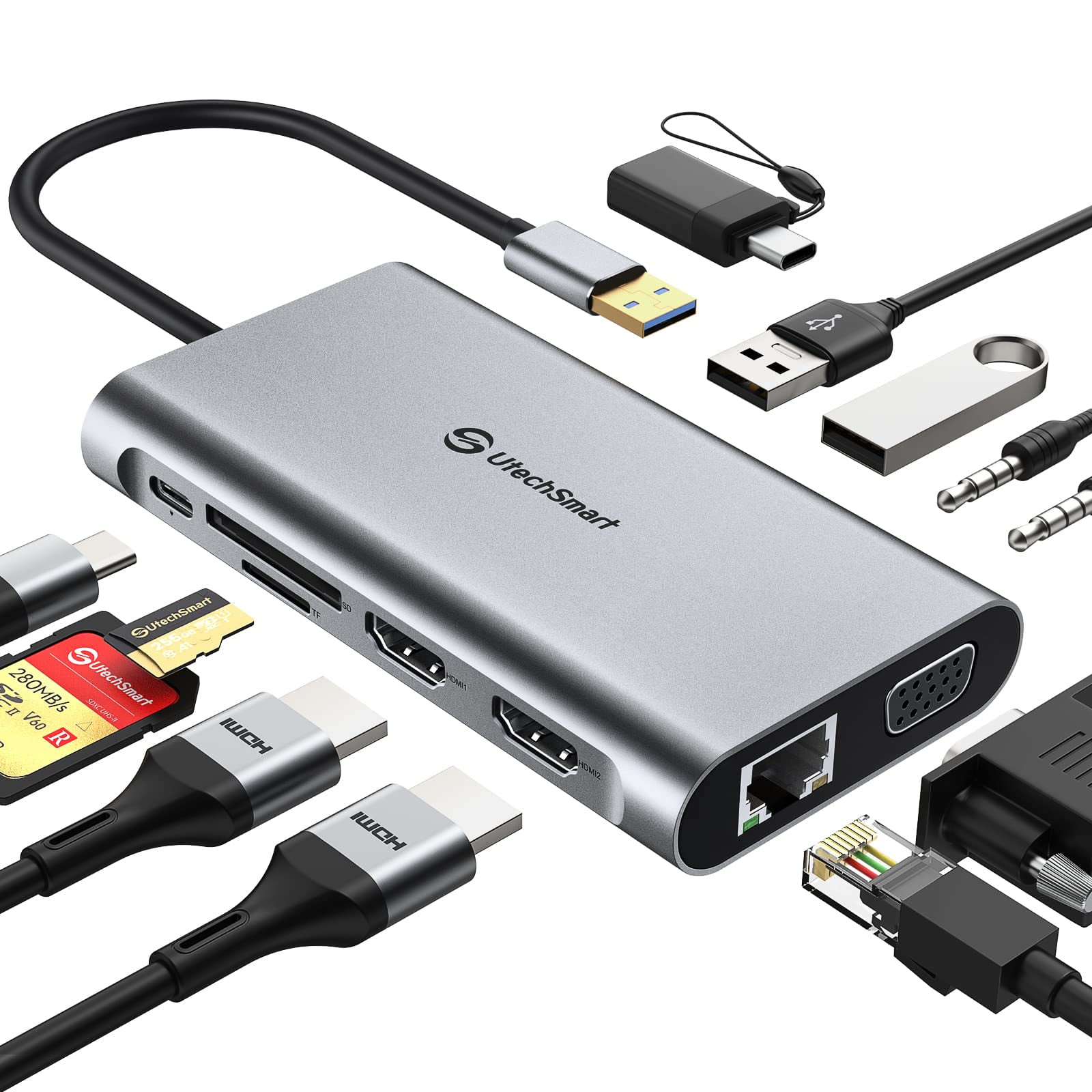 Estación De Acoplamiento Usb Utechsmart 11 En 1 Con Pantalla Triple