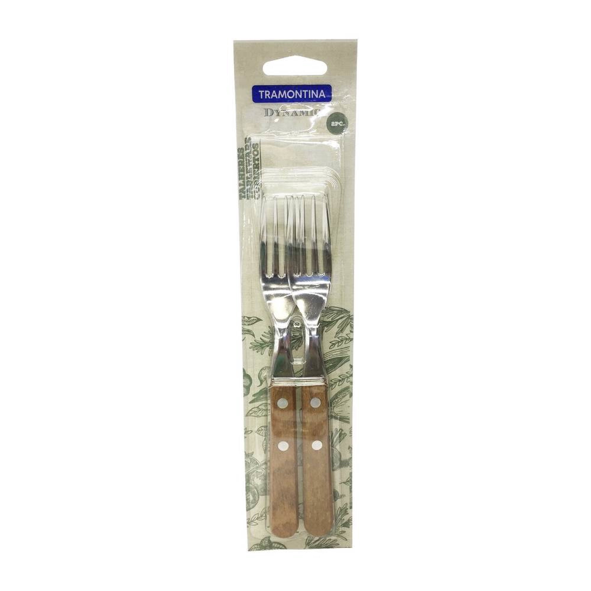 Tenedor 2 Piezas Dynamic 28x6.5 Cm Acero Inoxidable Madera 1 Un Tramontina