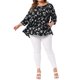 thumbnail image 2 of Blusa Campesina Floral de Talla Grande para Mujer de Agnes Orinda con Cuello Redondo, Frente Reunido, Mangas 3/4 Plisadas, Tops Casuales 3X Negro, 2 of 6