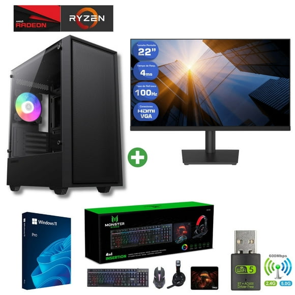 Pc Gamer Amd Ryzen 5 3400G + 16GB + Vega 11 + 1TB + Monitor 22"+ STORM