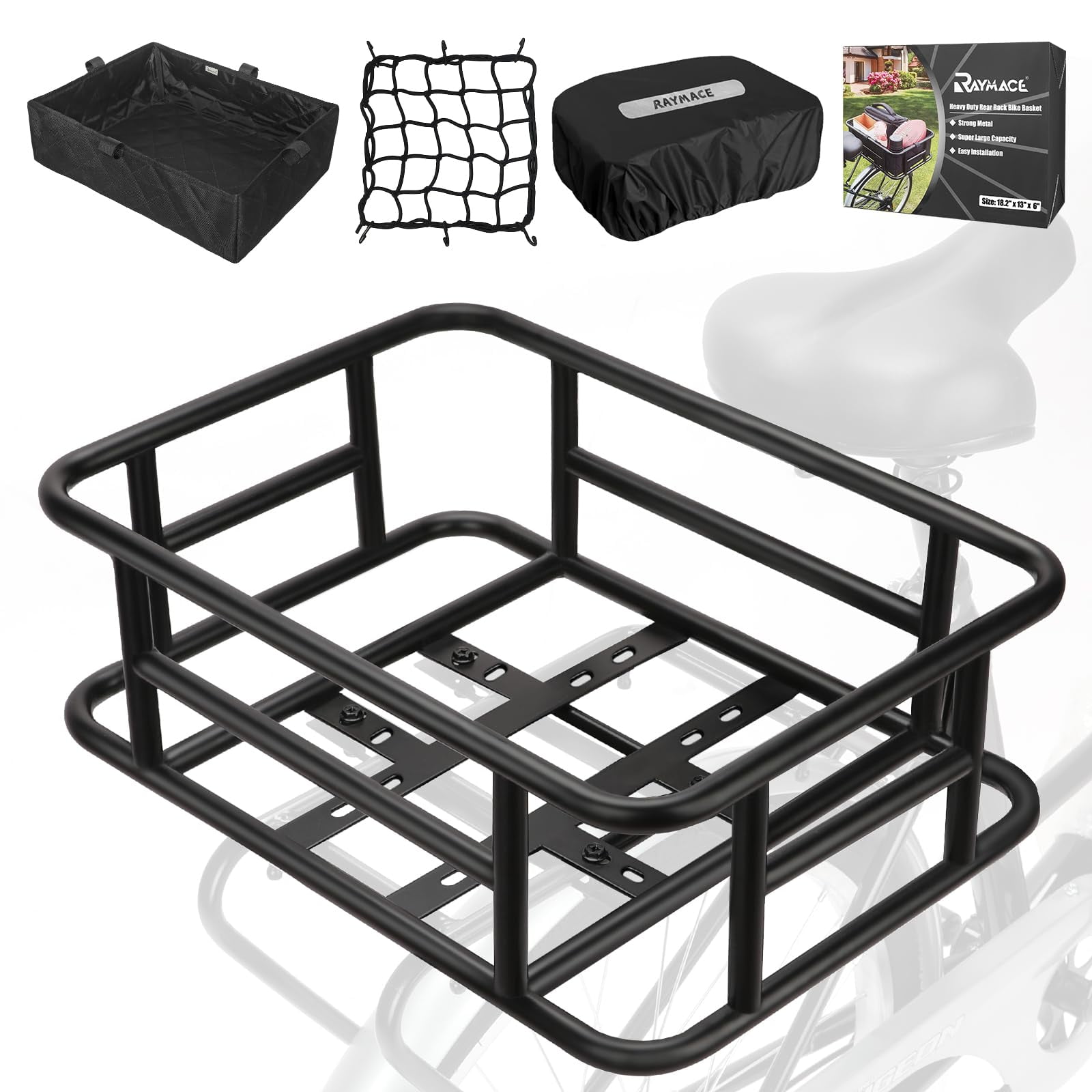 Canasto Trasero Para Bicicleta Raymace De Metal Para Portaequipaje, 46 X 33 X 15 Cm