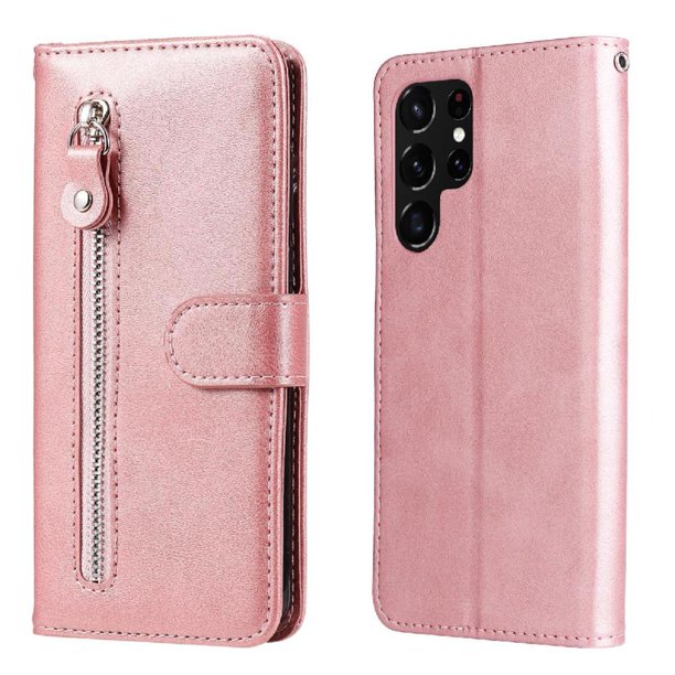 Funda con Cremallera para Samsung Galaxy S23 Ultra 5G, Carcasa Cartera de Cuero PU con Soporte y Tarjetero