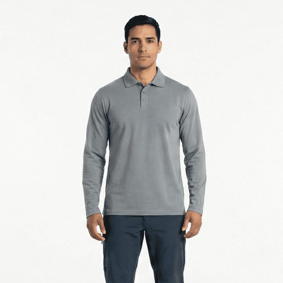 Polera Polo Dryfresh Hombre Manga Larga Secado Rápido Gris