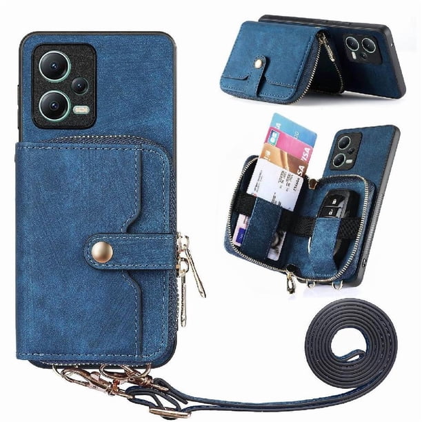 Funda Tipo Cartera con Correa Cruzada para Xaiomi Redmi Note 12 5G Protección Contra Golpes Azul