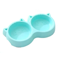 Genérico - Plato Para Mascotas Doble En Forma De Gato Azul