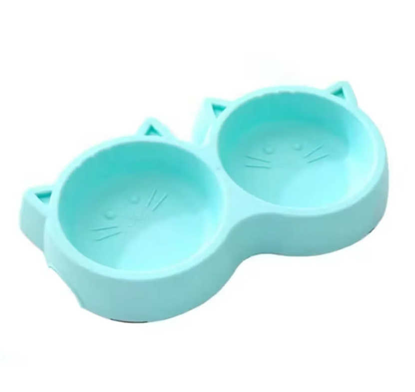 Genérico - Plato Para Mascotas Doble En Forma De Gato Azul